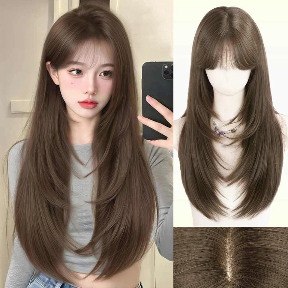Long Straight Cosplay Wig with Bangs for Parties - 108