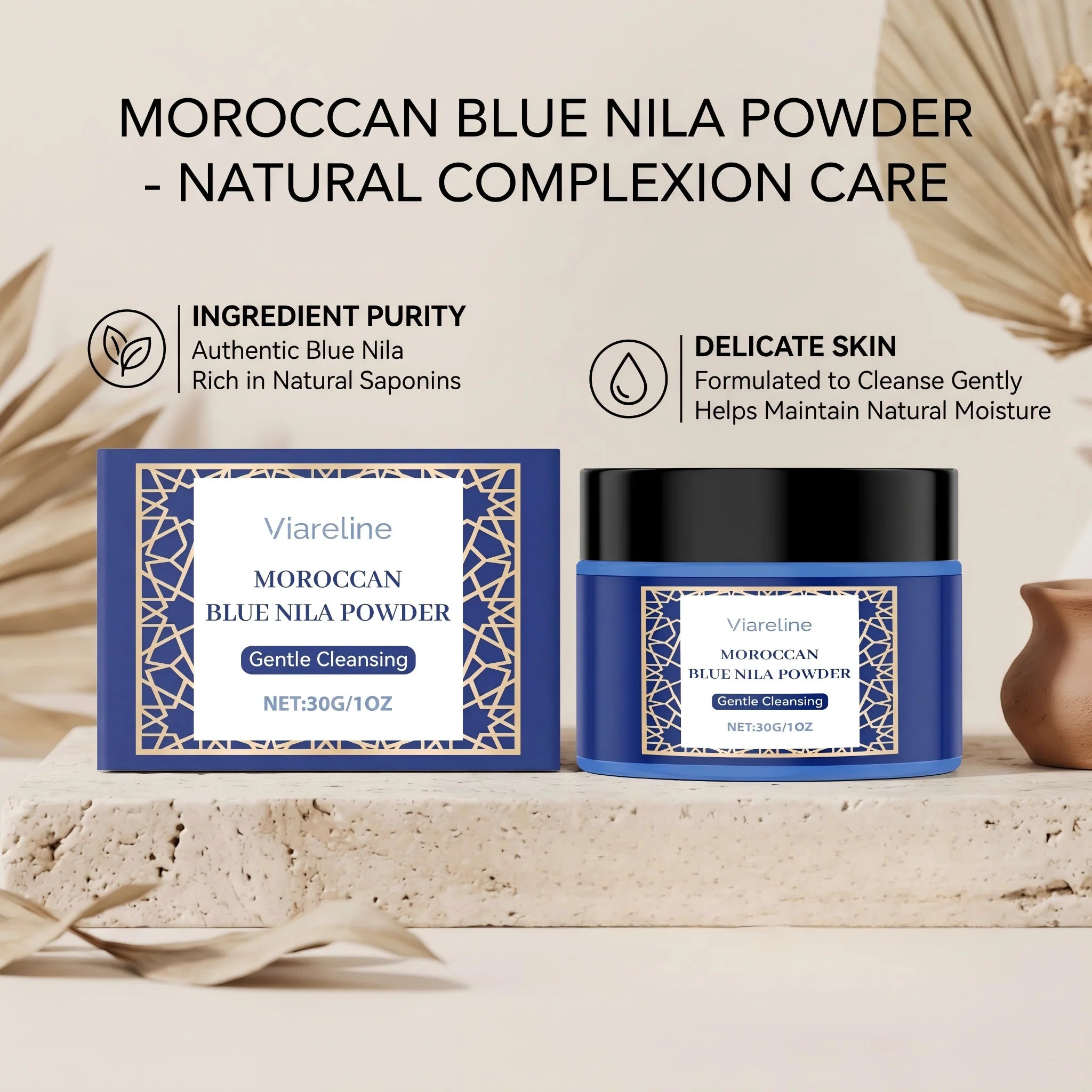 Moroccan Blue Nila Brightening and Exfoliating Facial Cleansing Mask - 2