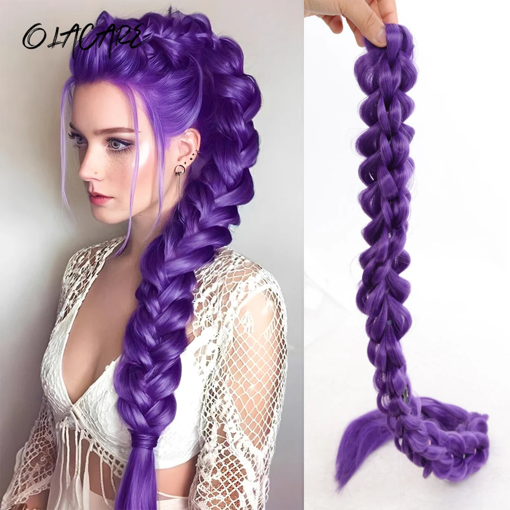 35-Inch Long Braided Purple Ponytail Extension for Costumes - 1