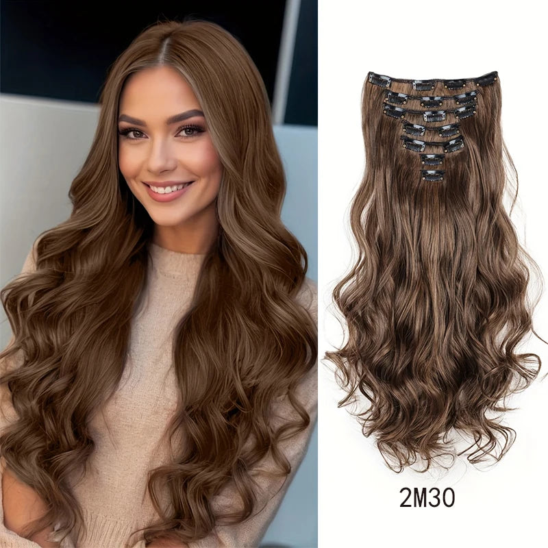 18-Inch Wavy Clip-In Synthetic Hair Extension Set