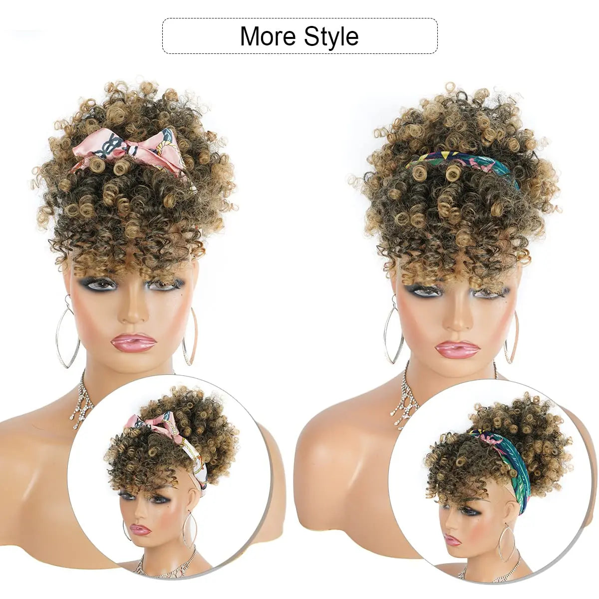 Curly Afro Puff Ponytail Extension with Bangs - 9