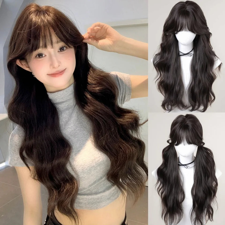 Wavy Brown Cosplay Wig with Curly Pigtails for Costume Parties - 67