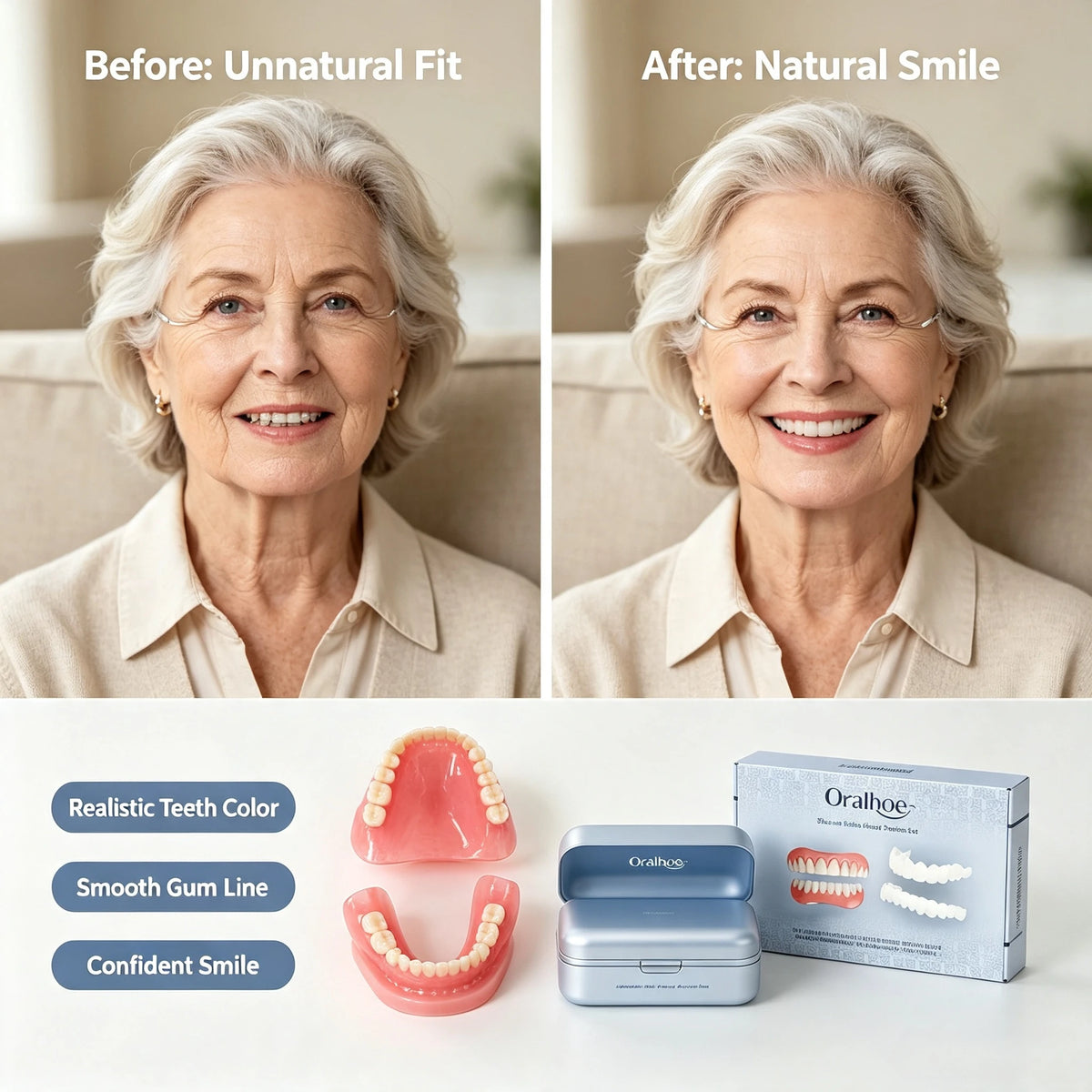 Adjustable Silicone Smile Veneers Kit for Upper and Lower Teeth