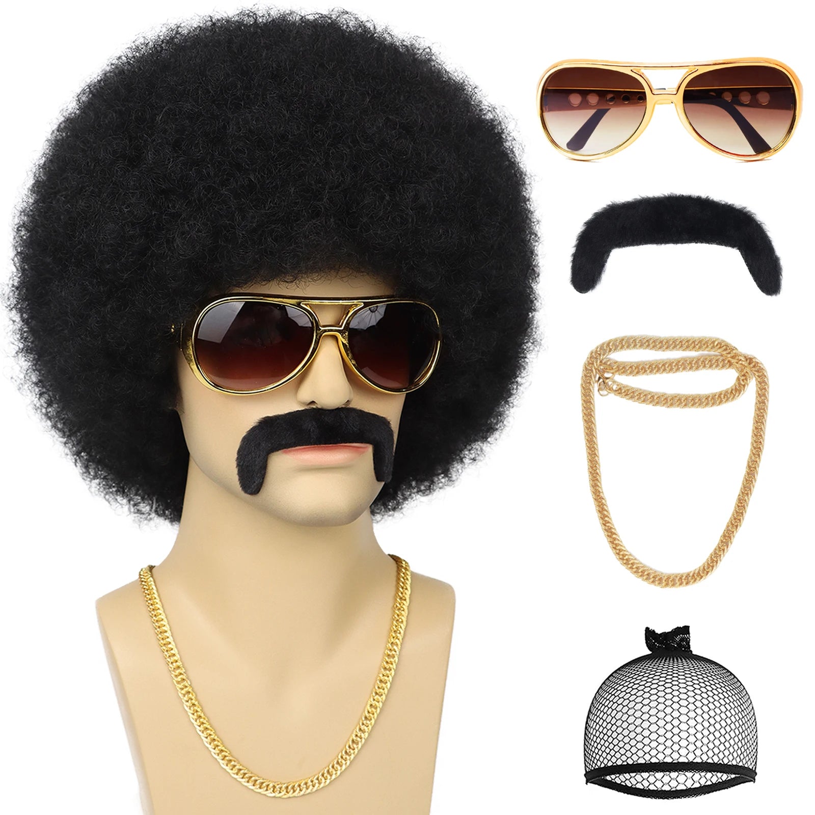 Short Curly Afro Disco Costume Wig for Men Party and Halloween Fun - 15