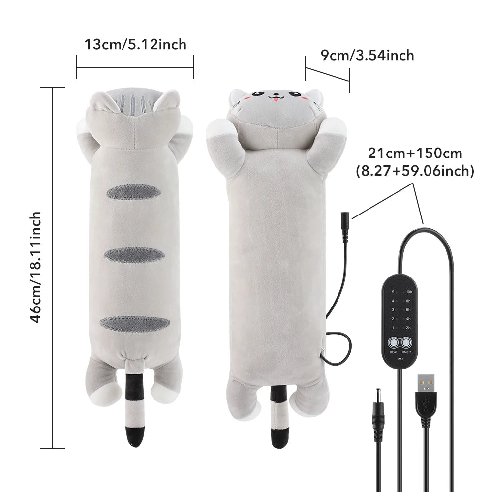 USB Heated Plush Cat Pillow for Menstrual Cramps and Back Pain Relief - 15