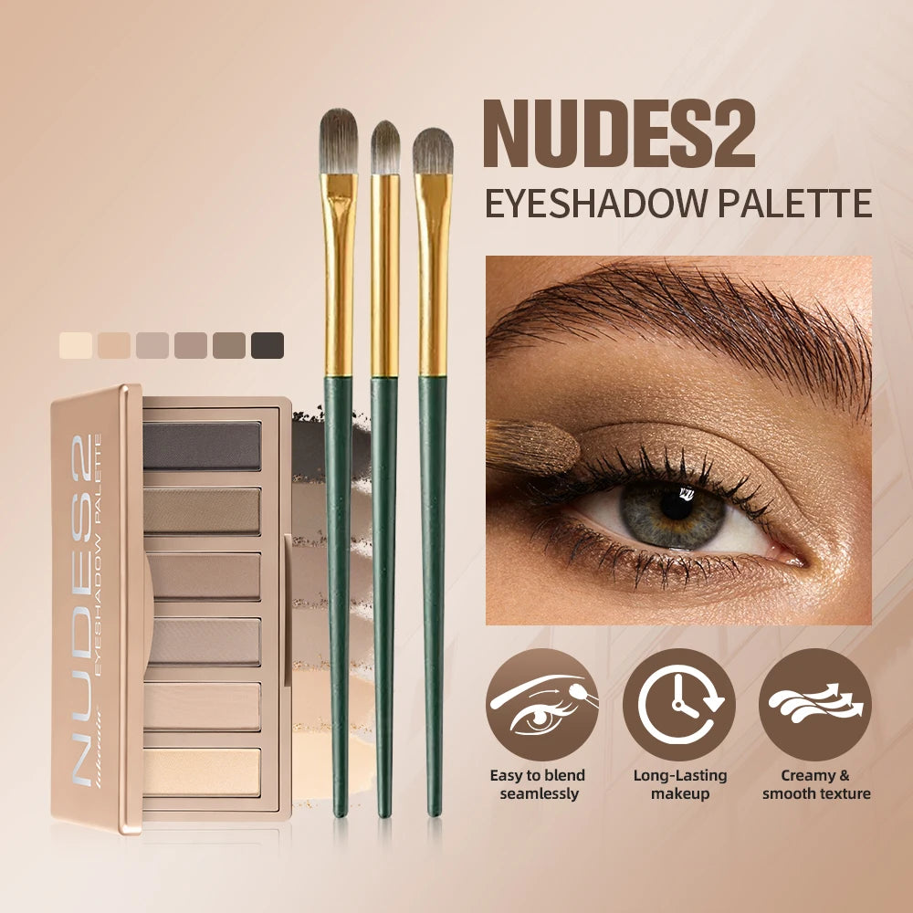 6-Color Matte Eyeshadow Palette with Professional Brush Set - 2