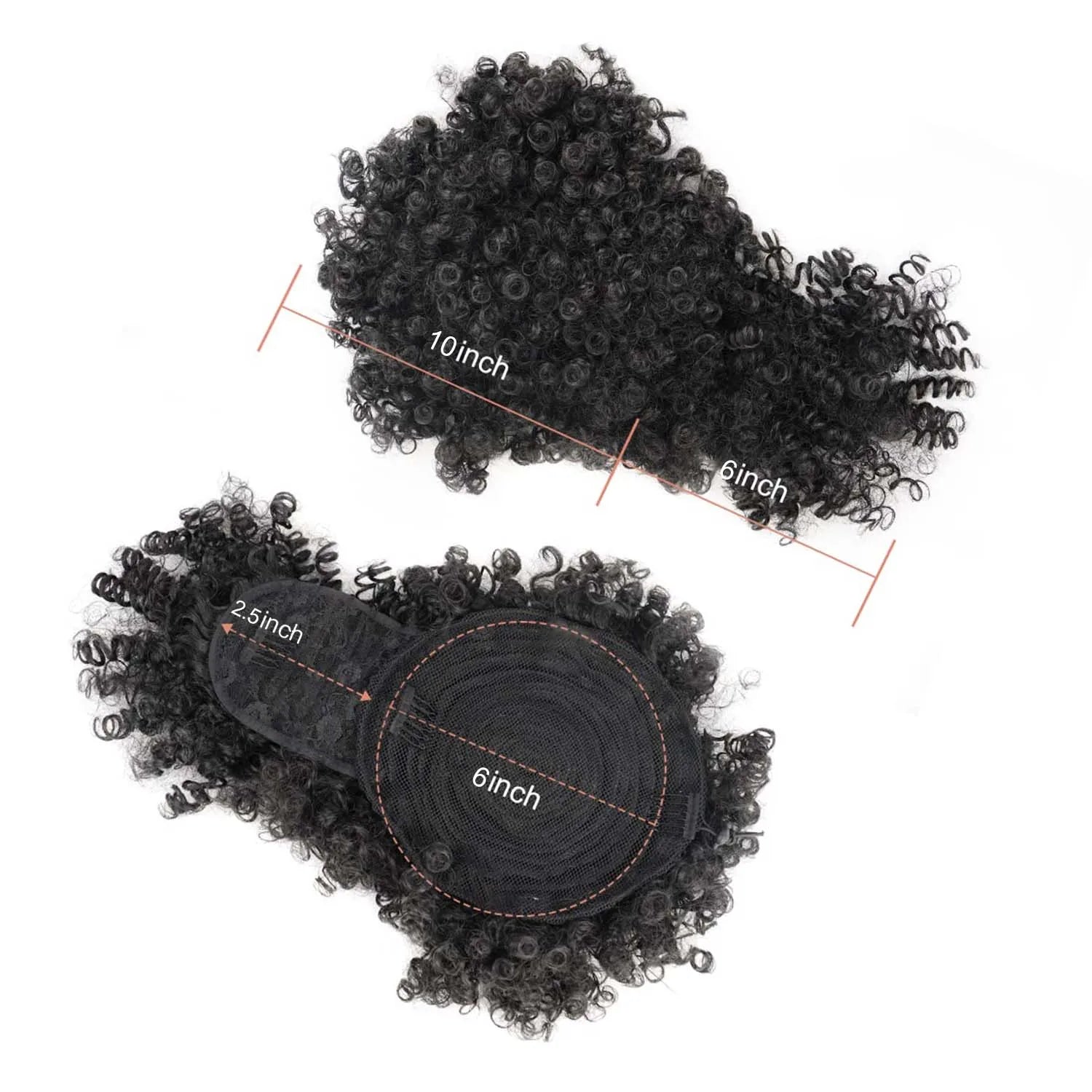 Kinky Curly Afro Puff Ponytail Extension with Bangs for Women - 3