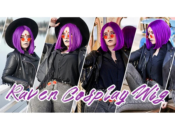 Short Straight Purple Bob Wig for Halloween Cosplay and Costume Parties - 13