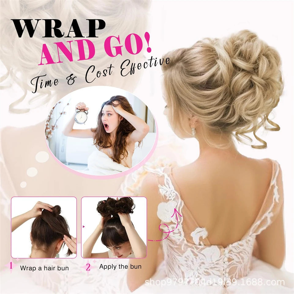 Messy Curly Hair Bun Scrunchie for Easy Updos