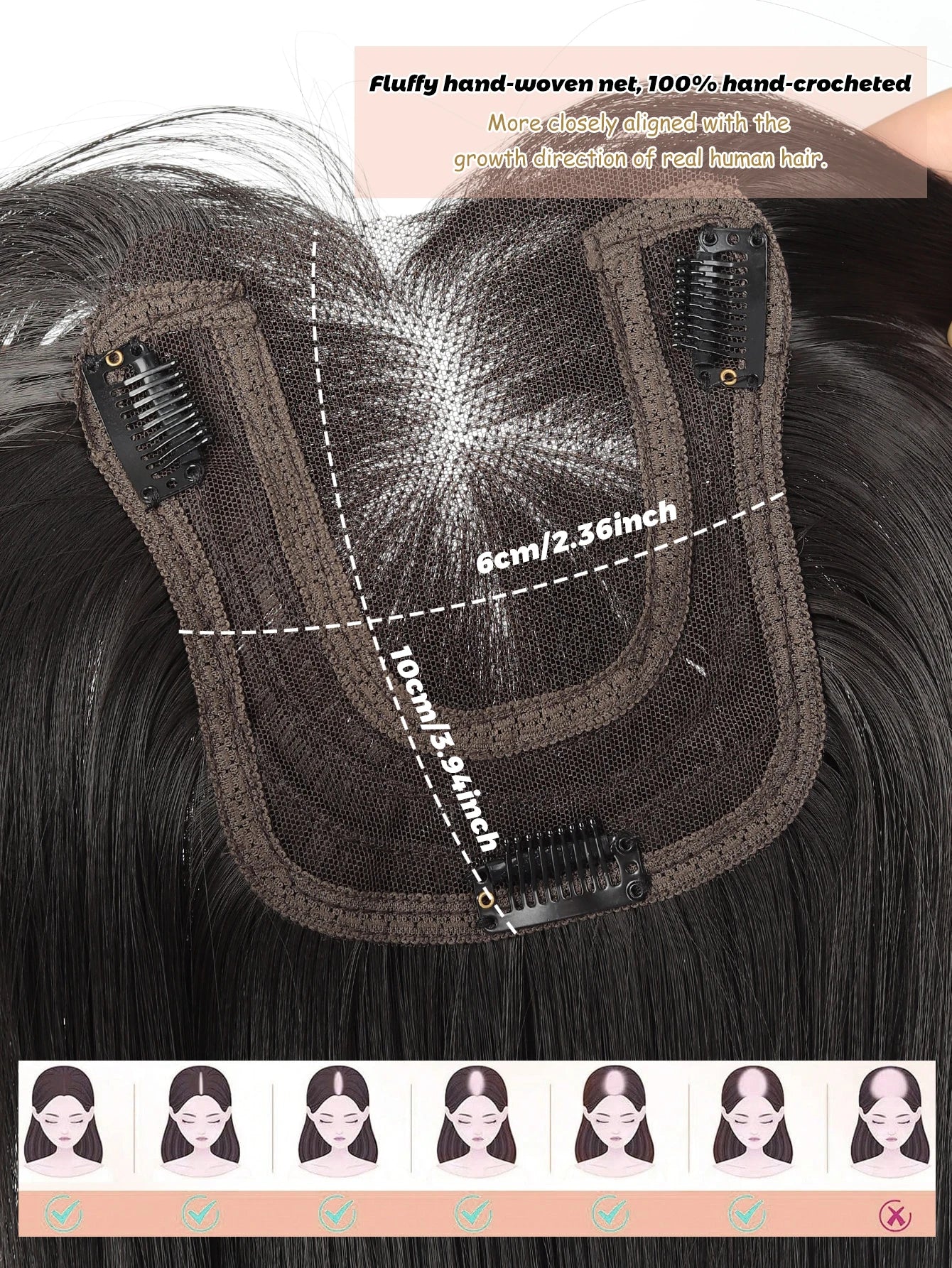 Natural Synthetic Hair Topper with Bangs for Women - 12