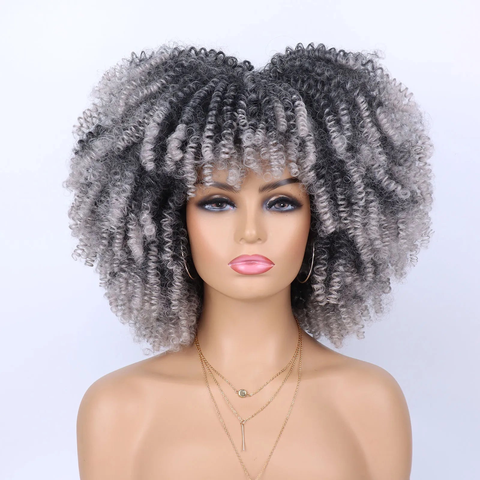 Short Kinky Curly Afro Wig with Bangs for Daily Wear - 12