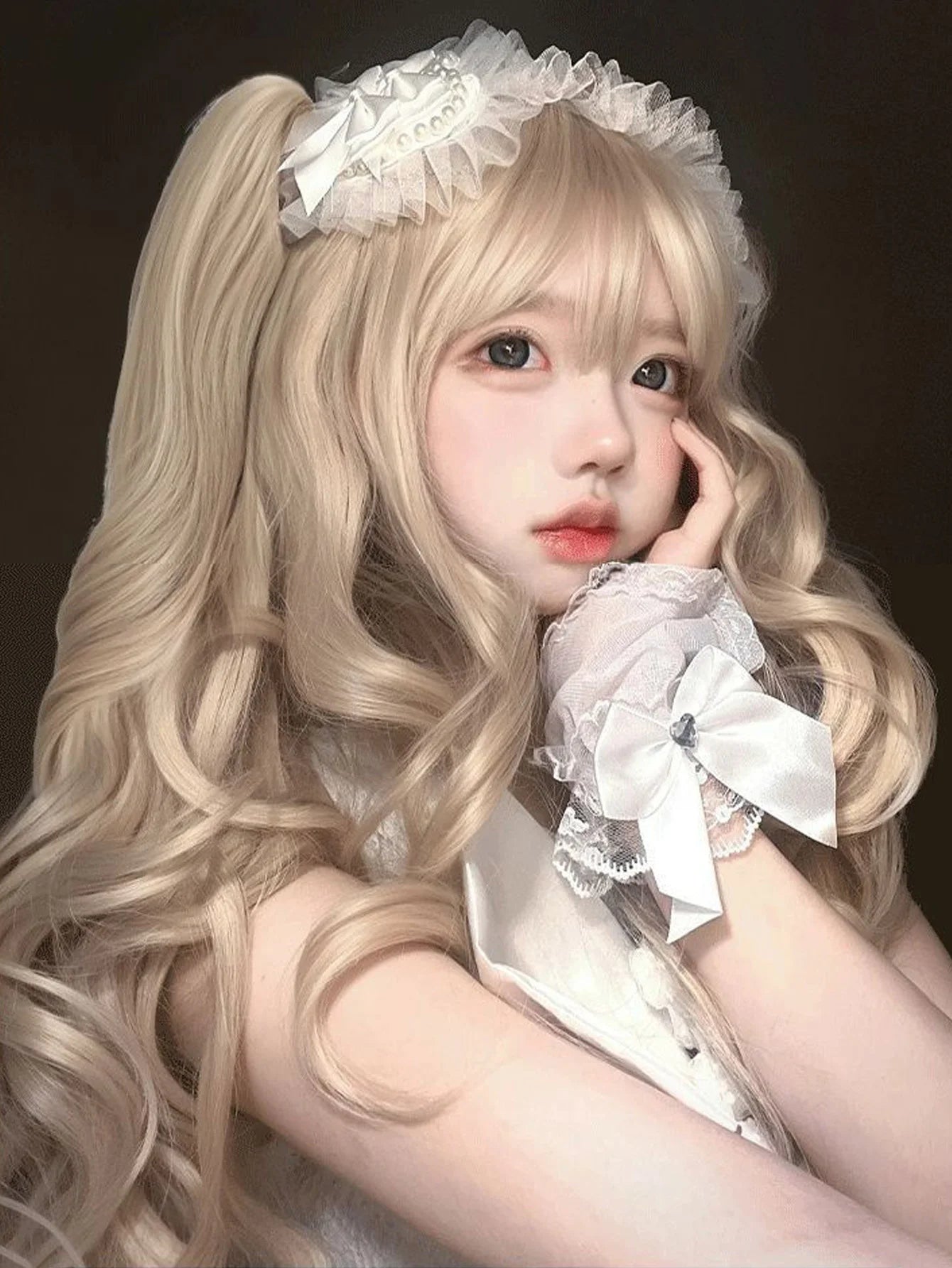 Long Wavy Blonde Cosplay Wig with Bangs - 14