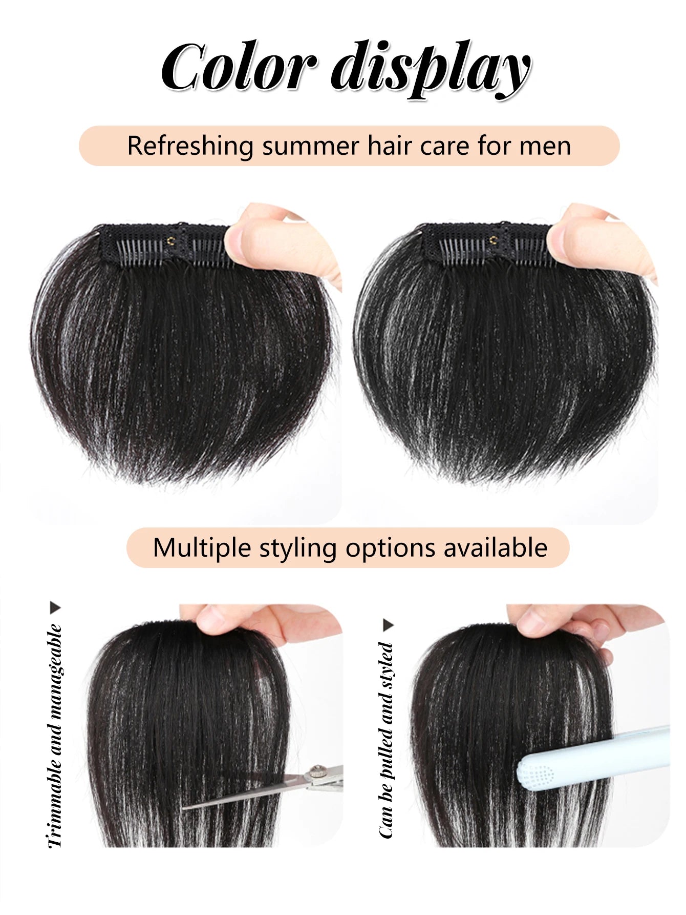 Clip-In Hair Bangs for Men High Forehead Coverage - 13