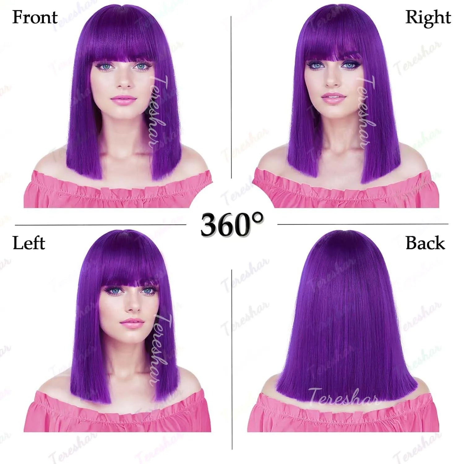 Heat Resistant Synthetic Straight Bob Wig with Bangs for Women - 10