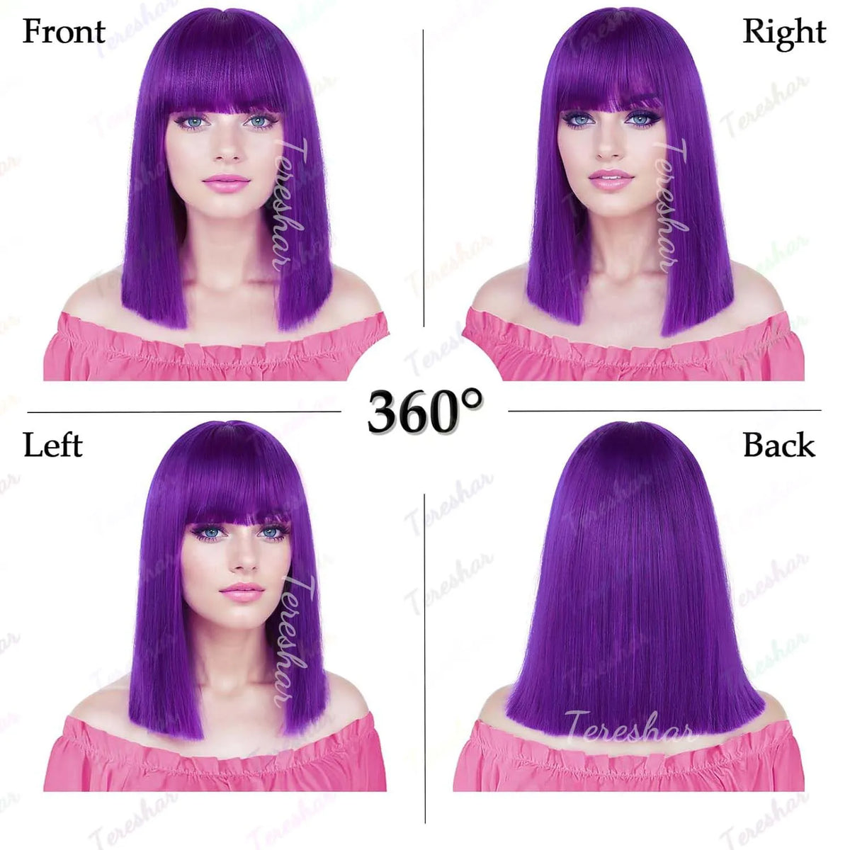 Heat Resistant Synthetic Straight Bob Wig with Bangs for Women