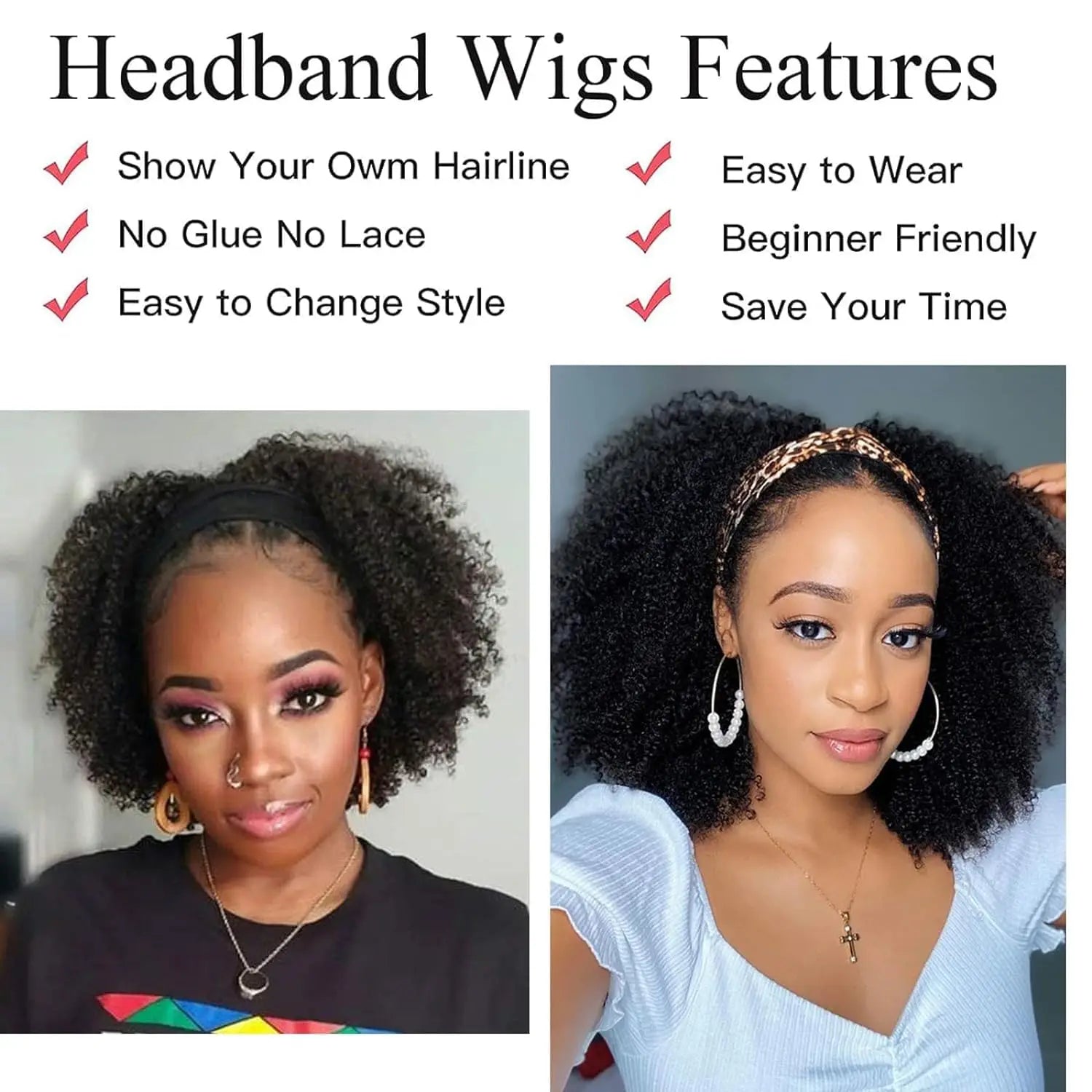 Short Kinky Curly Headband Wig for Easy Daily Styling - 3
