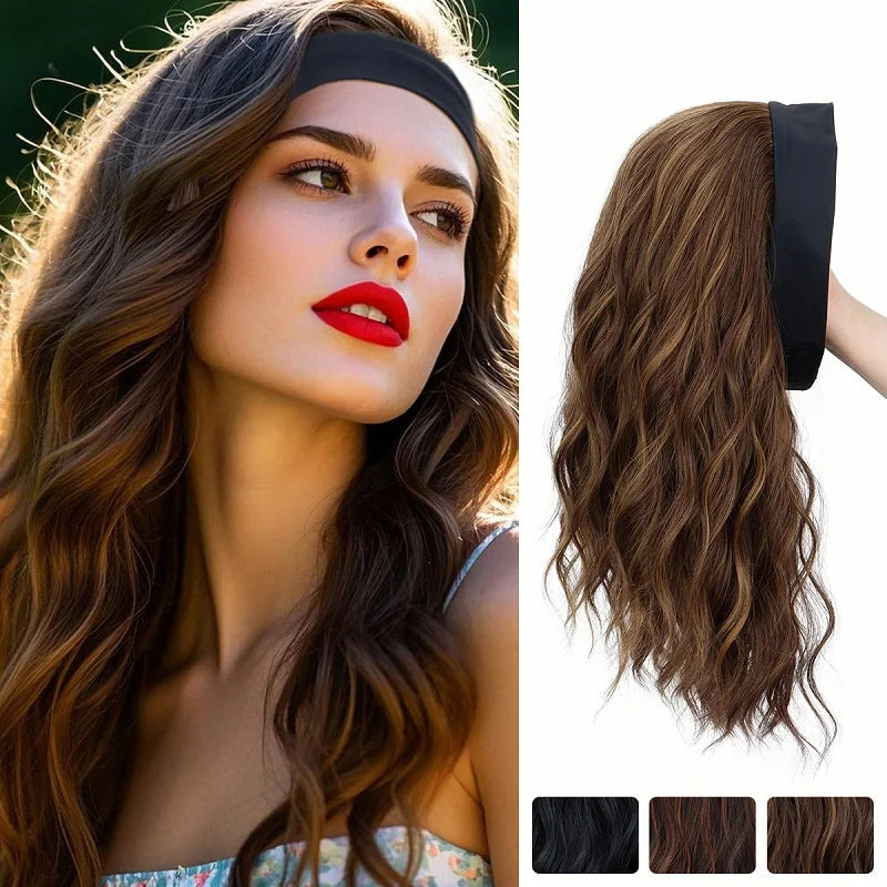 Short Curly Water Wave Synthetic Headband Wig for Daily Wear
