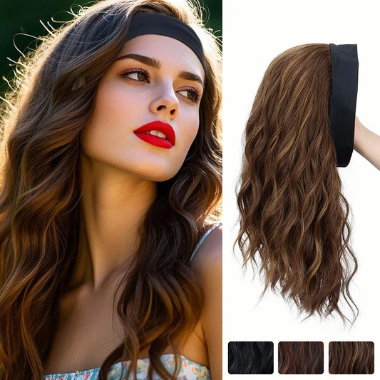 Short Curly Water Wave Synthetic Headband Wig for Daily Wear