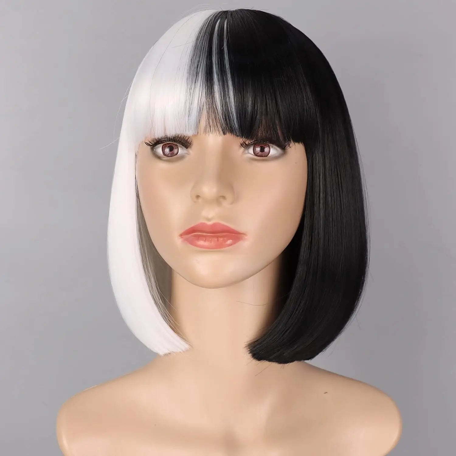 Black and White Two-Tone Synthetic Wig for Cosplay and Party - 16