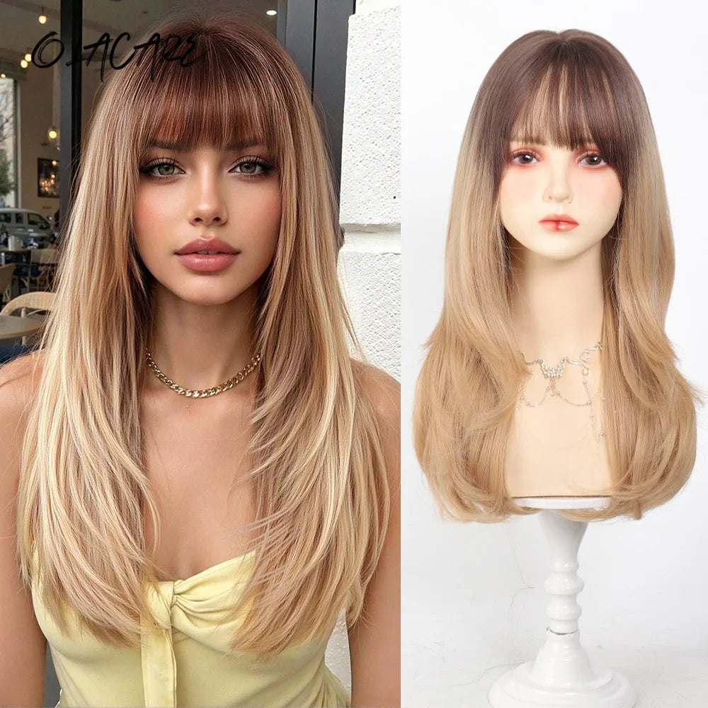 24 Inch Long Pink Cosplay Wig with Bangs