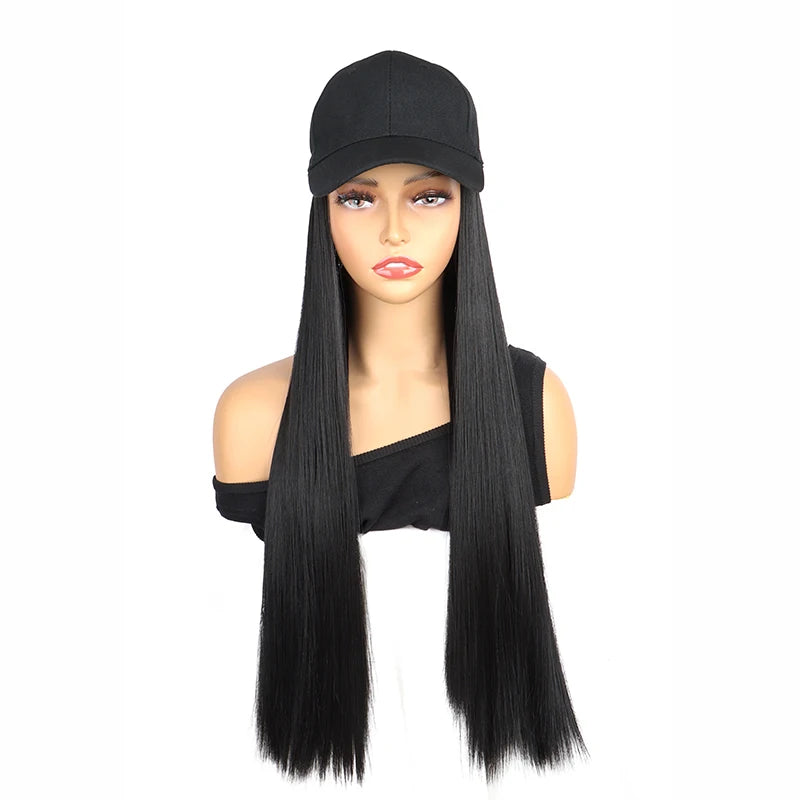24-Inch Adjustable Baseball Hat with Attached Long Straight Hair
