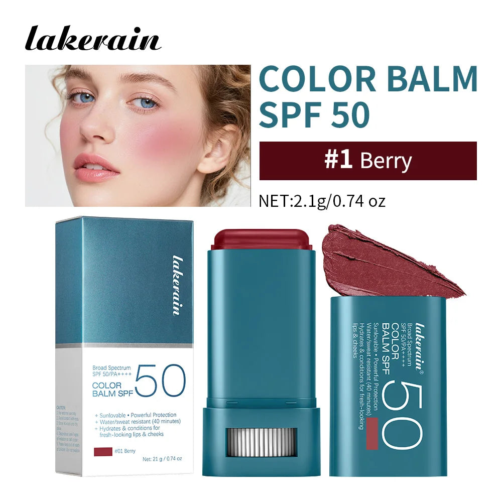 Tinted Sunscreen Blush Stick with SPF 50 for Face Lips and Cheeks - 28