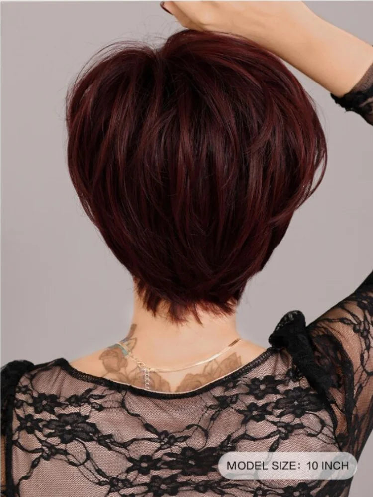 Short Deep Red Pixie Cut Wig with Bangs - 2