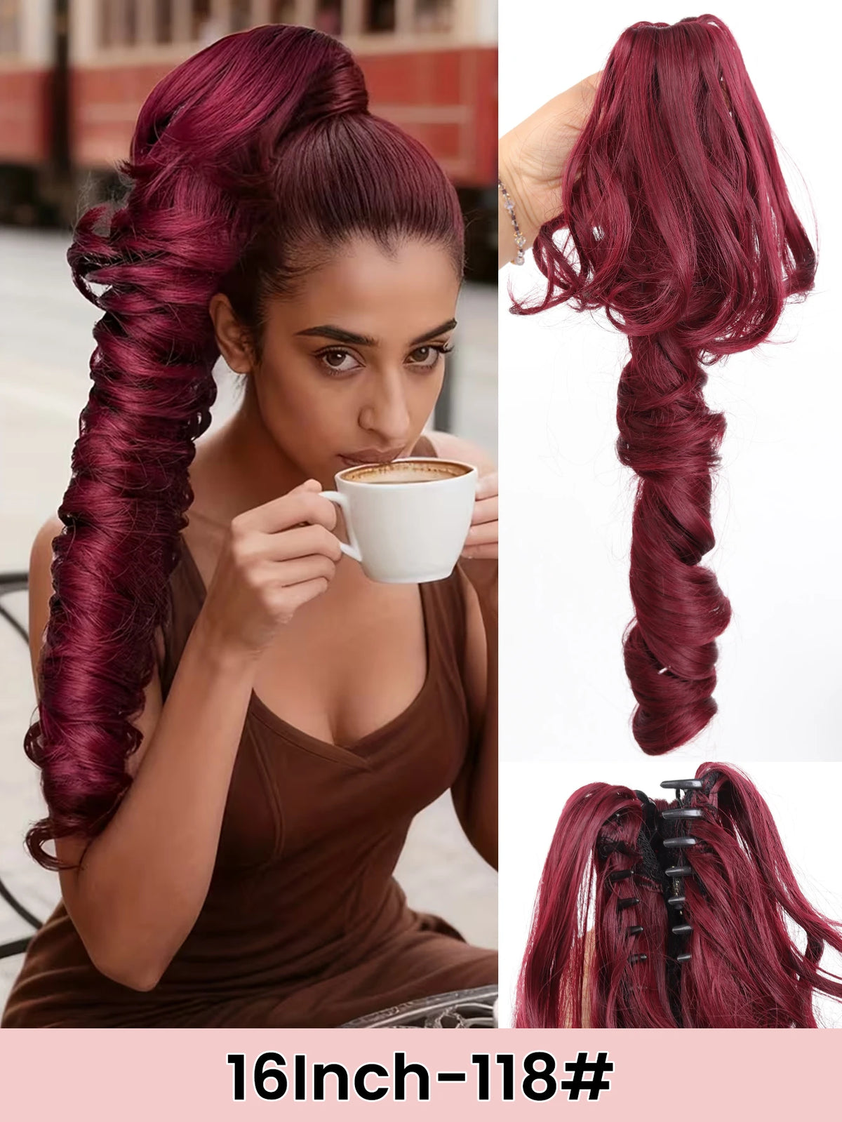 16-Inch Curly Claw Clip Ponytail Hair Extension