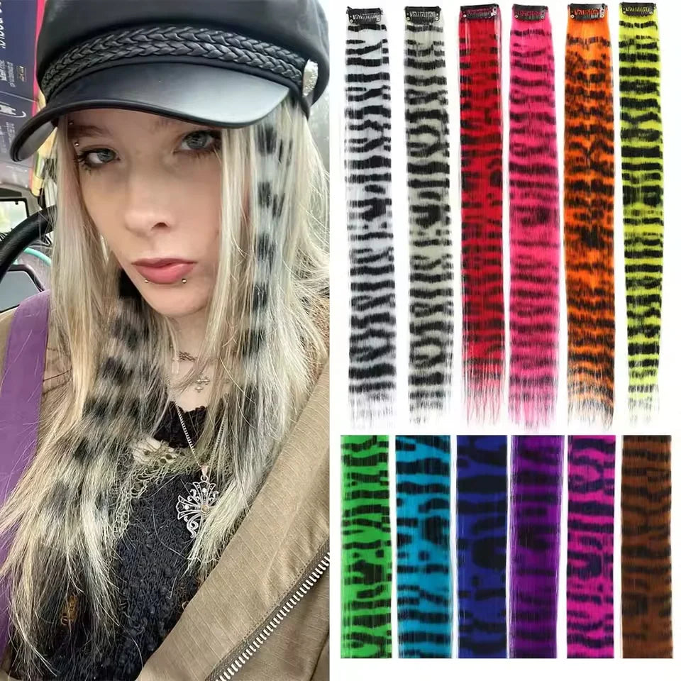 Stripe Printed Clip-in Hair Extensions for Parties - 1