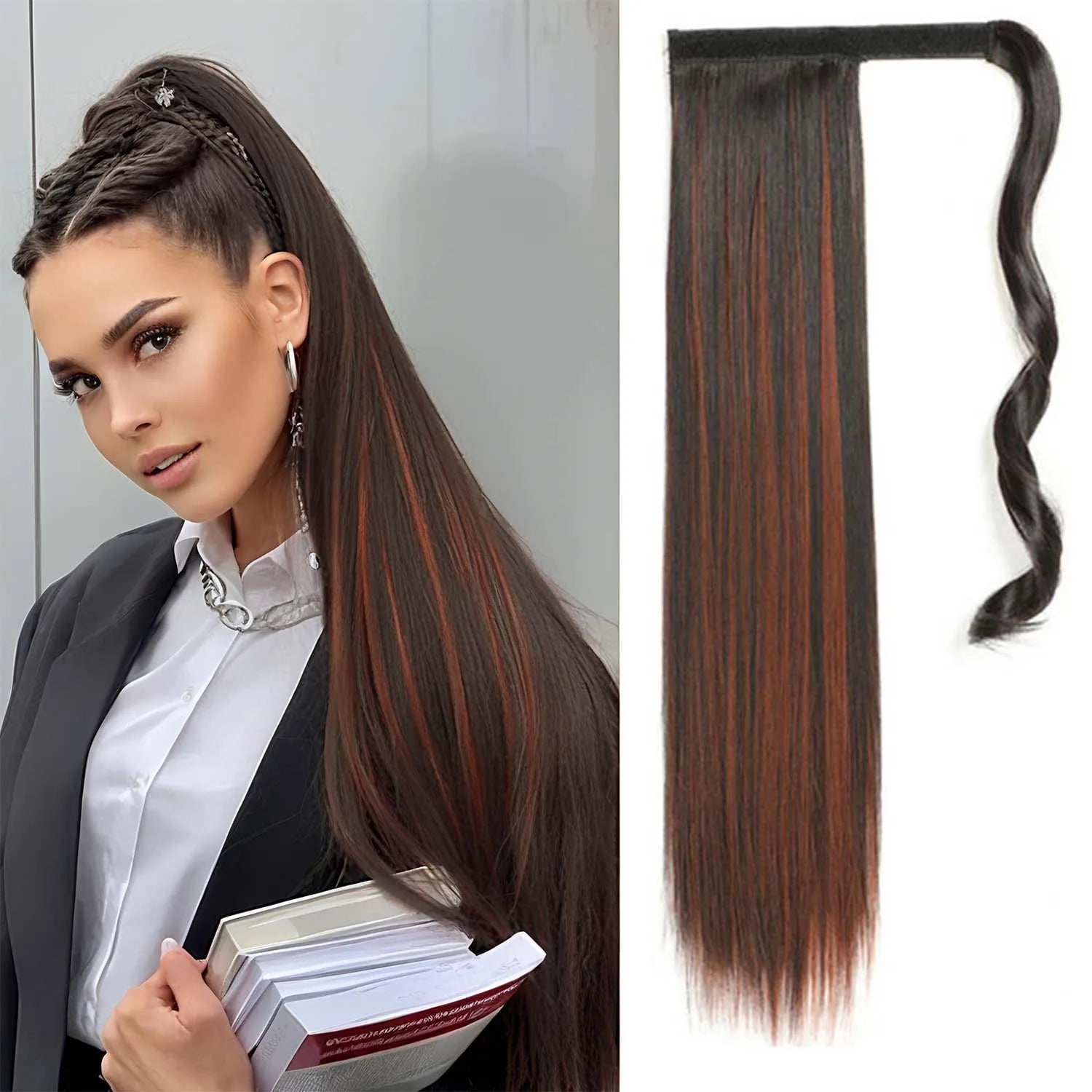 24 Inch Long Straight Wrap Around Ponytail Hair Extension for Women - 31