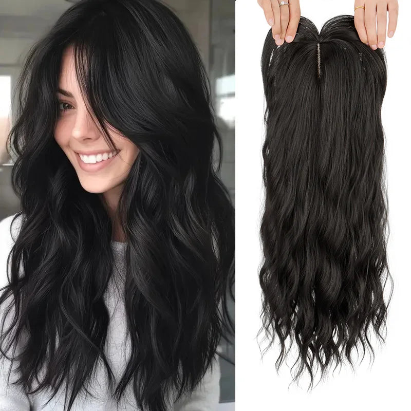 Long Wavy Hair Topper with Bangs for Thinning Hair and Volume