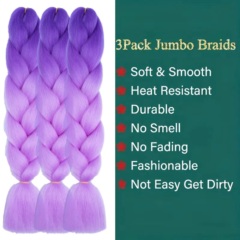 24 Inch Ombre Purple Jumbo Synthetic Braiding Hair Extensions