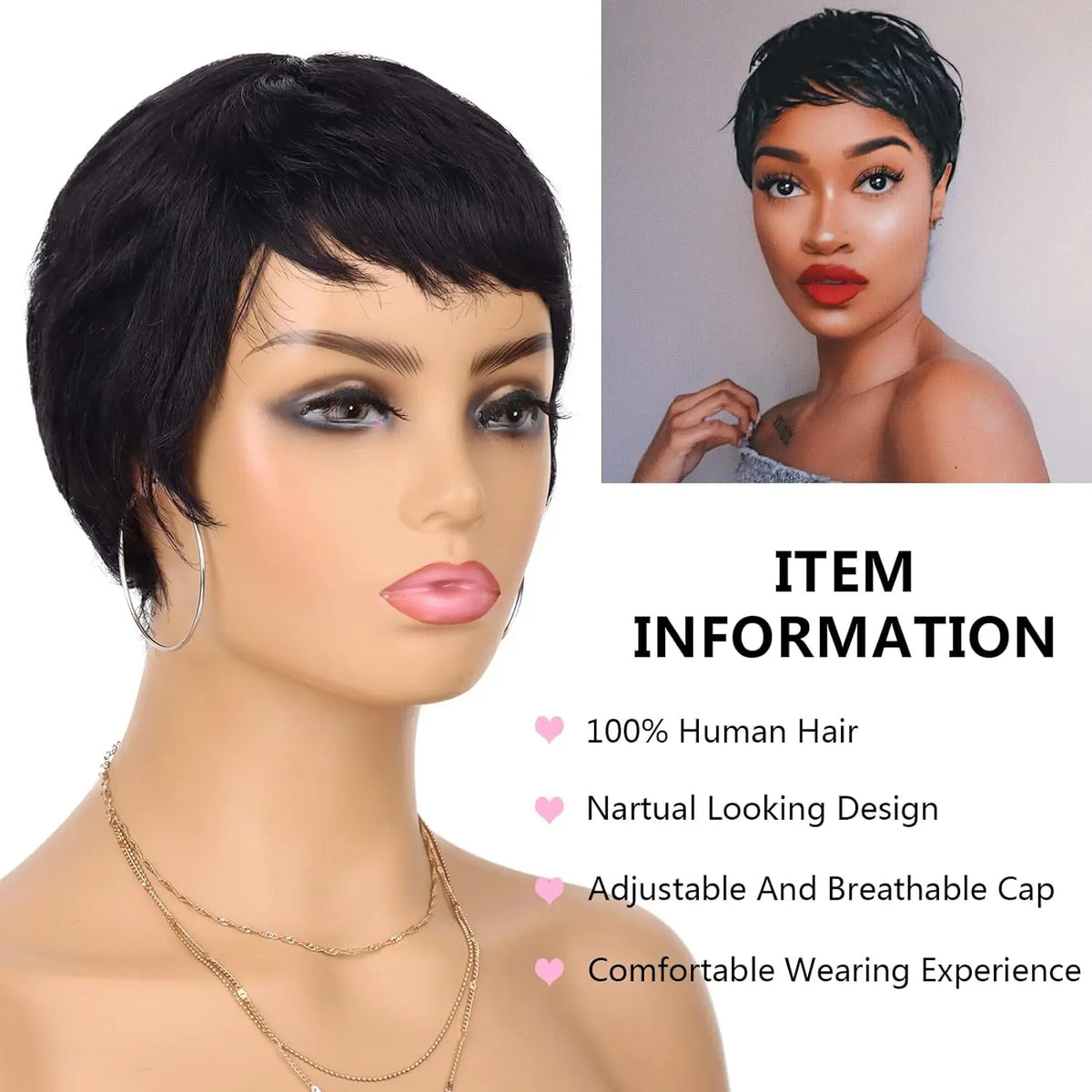 Short Layered Human Hair Pixie Cut Wig