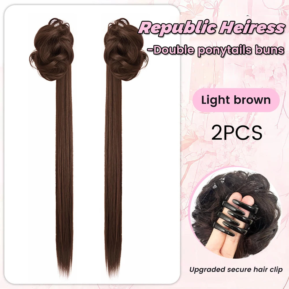 Clip-in Claw Ponytail Extension with Messy Bun for Elegant Hairstyles - 18