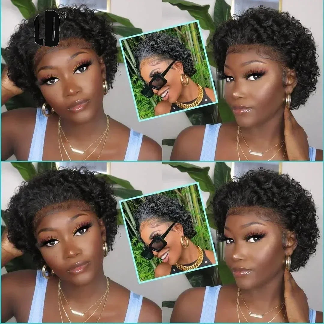 Short Curly Pixie Cut Human Hair Lace Front Wig - 4