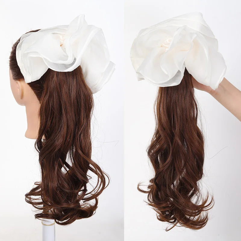 Wavy Ponytail Hair Extension with Elegant Bow Claw Clip