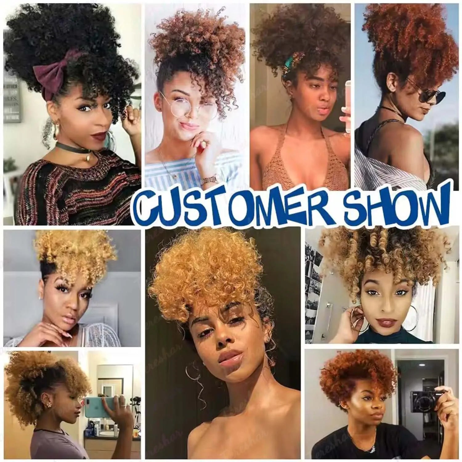 Kinky Curly Afro Puff Ponytail Extension with Bangs for Women - 6