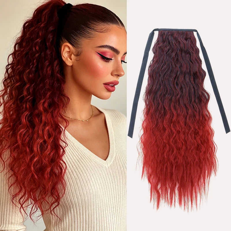 22-Inch Curly Rainbow Wrap-Around Ponytail Hair Extension
