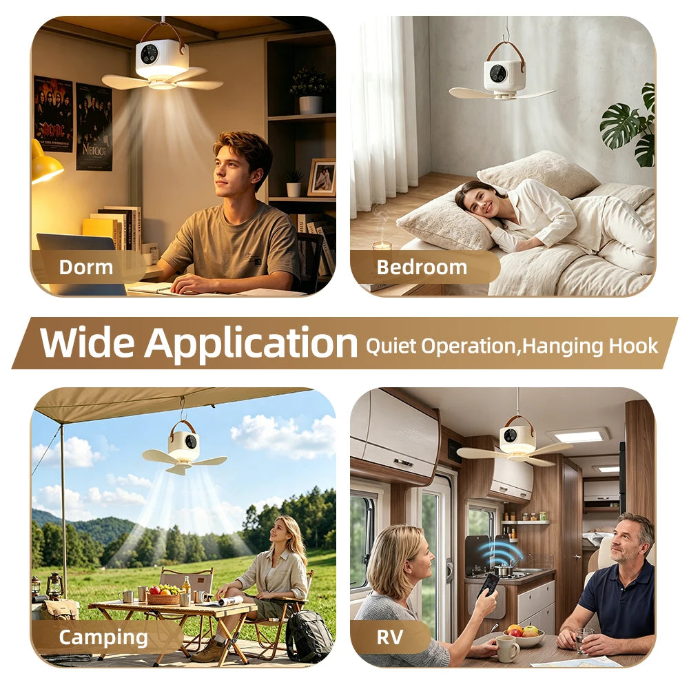 Portable Rechargeable Ceiling Fan with LED Light and Remote Control - 12