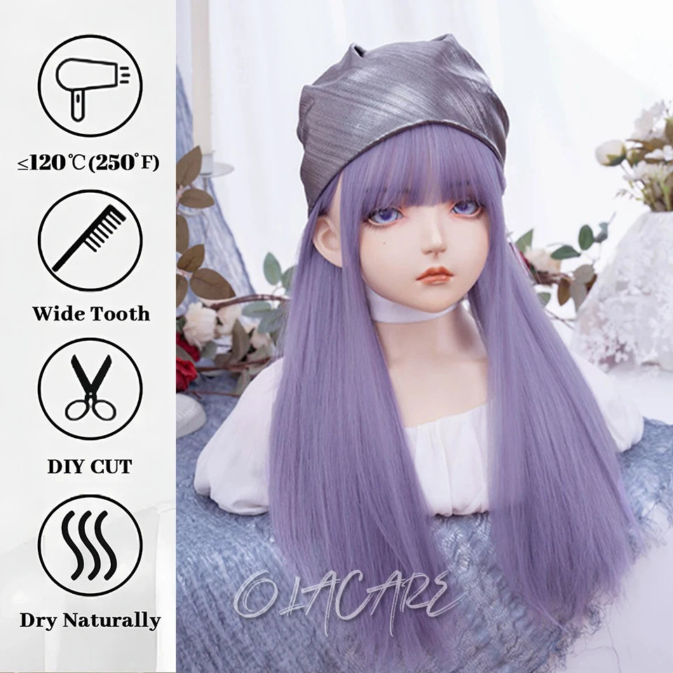Long Straight Synthetic Wig with Bangs for Cosplay and Parties