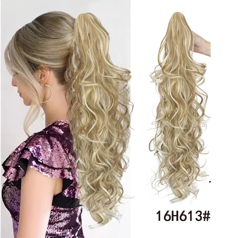 Long Curly Wavy Claw Clip Ponytail Hair Extension for Instant Volume - 14