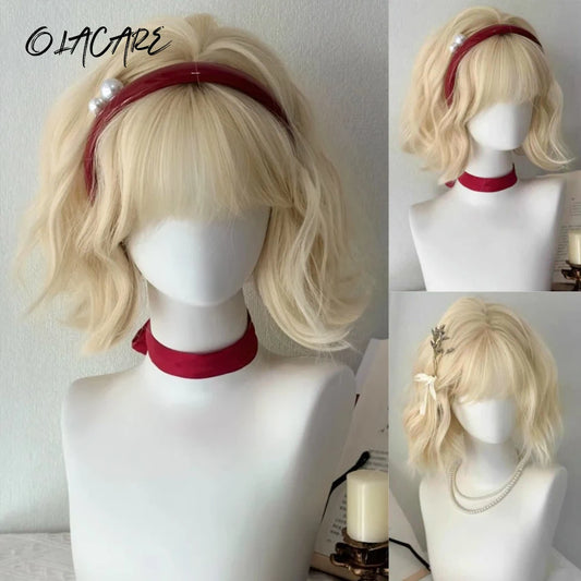 Short Curly Bob Wig with Bangs for Cosplay and Daily Wear