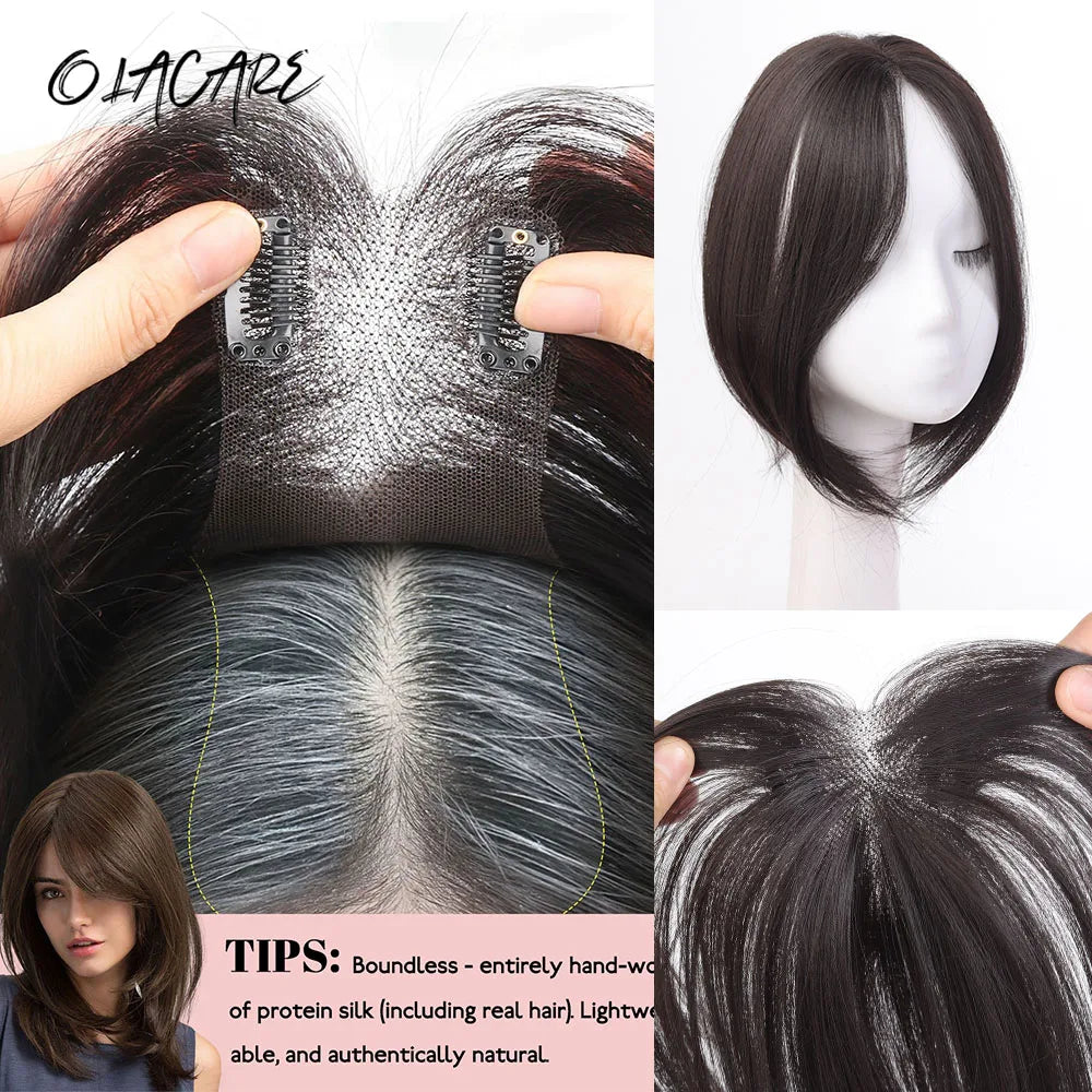 Clip-In Natural Middle Part Hair Bangs Topper for Volume and Style