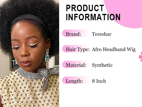 Short Kinky Curly Afro Puff Headband Wig for Daily Use