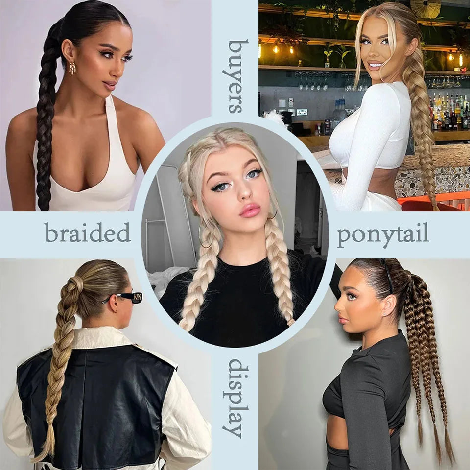 Long Synthetic Braided Ponytail Extension with Secure Rubber Band - 6