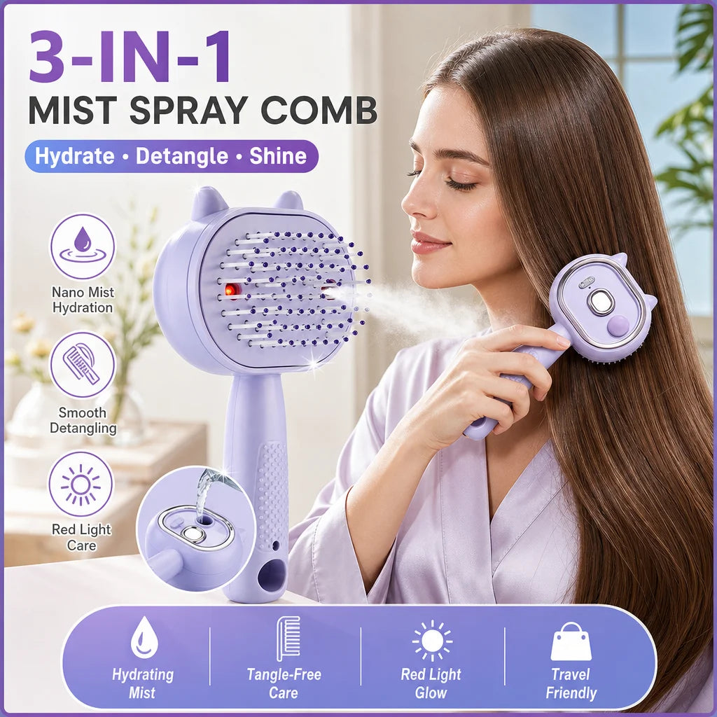 Electric Mist Spray Massage Comb for Detangling and Frizzy Hair Care