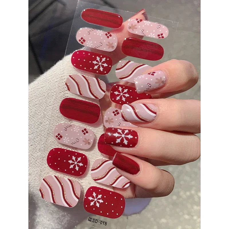 Festive Winter Snowflake Semi-Cured Gel Nail Wraps for Holiday Manicures