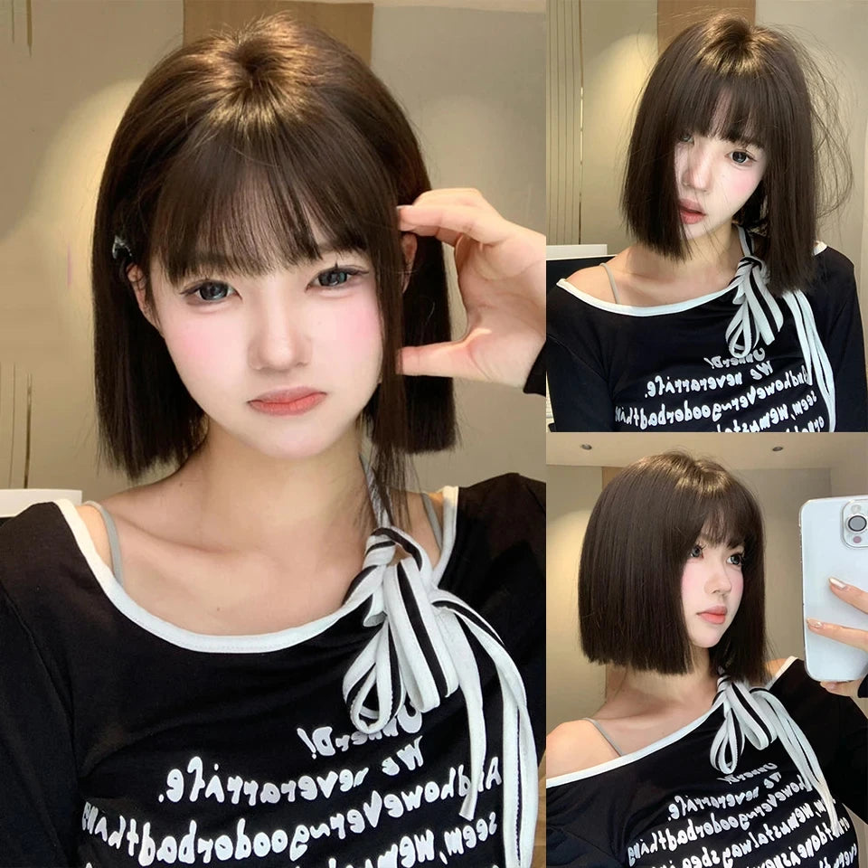 Long Straight Synthetic Wig with Bangs for Cosplay and Parties