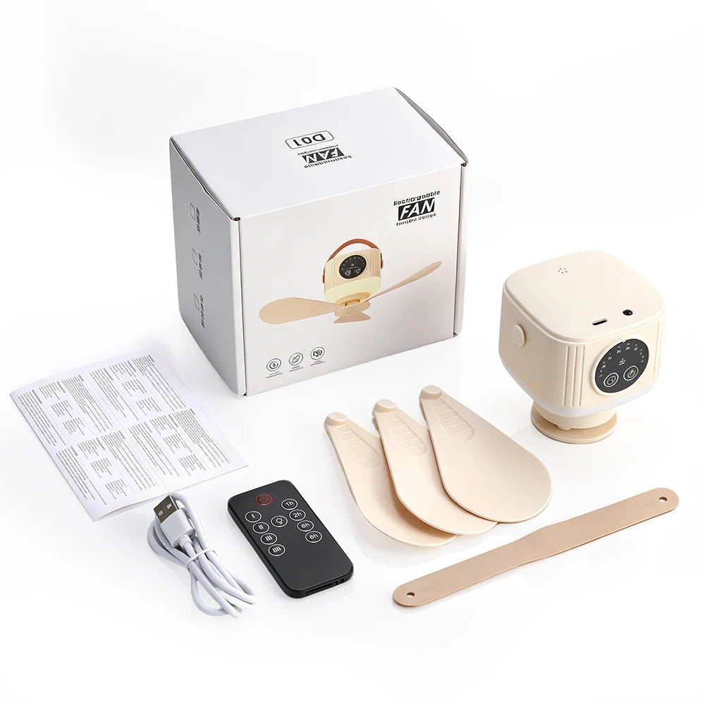 Portable Rechargeable Ceiling Fan with LED Light and Remote Control - 16