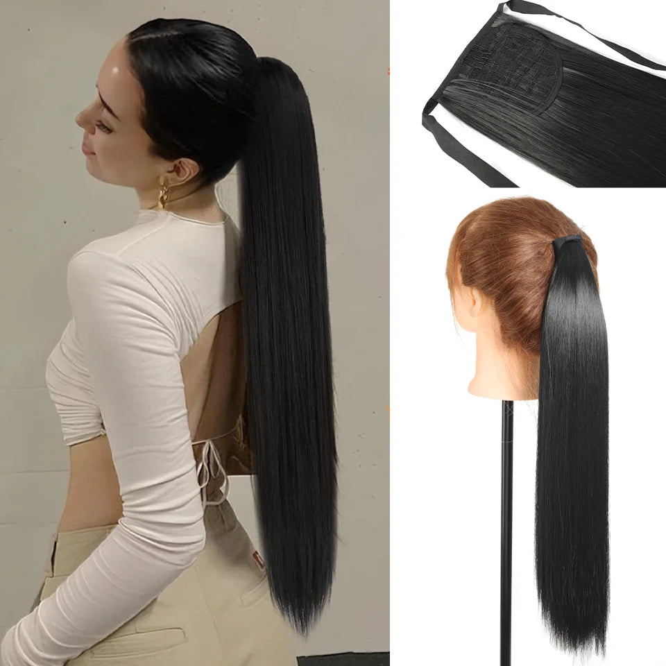 22-Inch Long Straight Wrap Around Ponytail Extension - 7